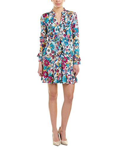 LAUNDRY BY SHELLI SEGAL Women's Floral Printed Godet Dress with Ruffle Detail, Enamel Blue, 6