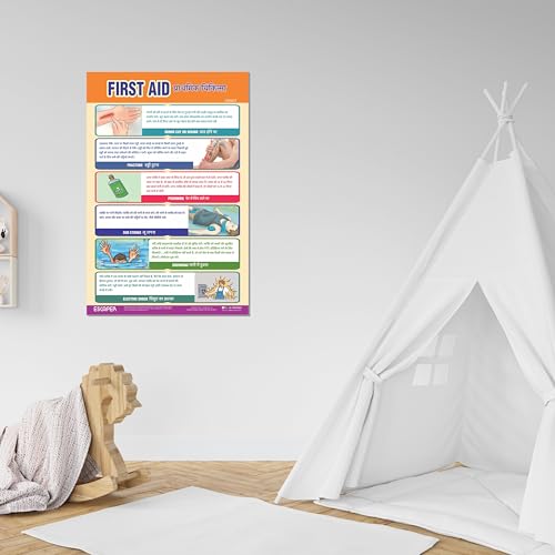 Image of ESCAPER First Aid Educational Charts (11.5 x 17.5 Inches), 300 GSM Paper, Laminated, Self Adhesive Back, Kids Learning Posters, Perfect For Home Schooling, Nursery Students