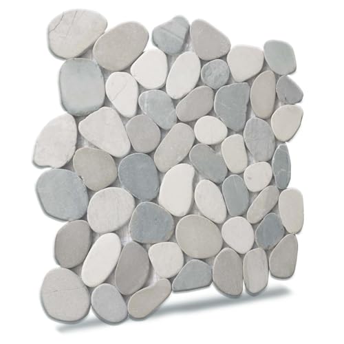 PEBBLETILE.CO Mix Blend Sliced Pebble Mosaic, Tumbled Stone Backsplash Tiles for Kitchen Walls, Shower and Bathroom Floors, and Outdoor Areas (12' X 12')