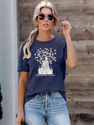 Magical Castle Shirts Women Magic Kingdom T Shirt Castle Flower Graphic Short Sleeve Tops Holiday Tee4
