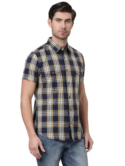 Image of Thomas Scott Men 100% Cotton Regular | Half Sleeve | Dounble Pocket | Checks Printed | | Casual | Shirts