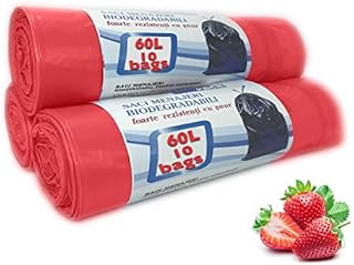 60 litre Strawberry Scented Bin Bags Very Strong Set 3 Rolls Counts Counts 30 Bags, Bin Liners with Drawstring 100% Recycled Trash Bags for Kitchen, Office