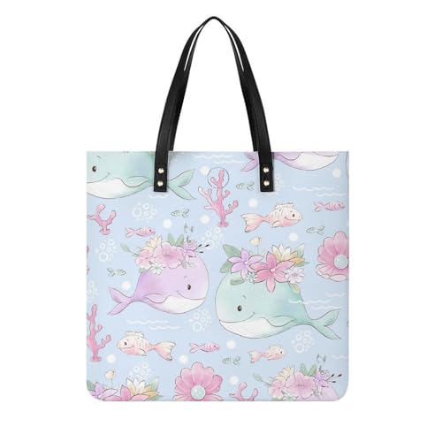Sac à main baleine rose et bleue grand cabas imprimé artistique