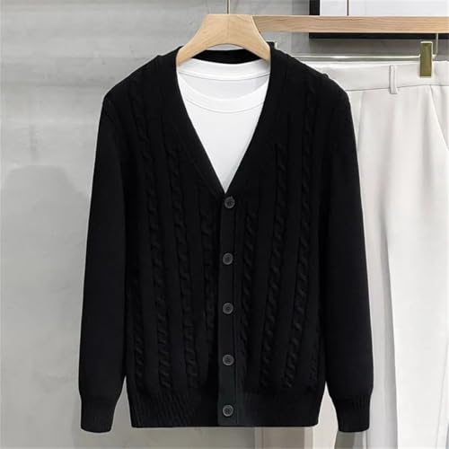 TdvcpmkkMen's Cotton Long Sleeve V-Neck Single Breasted Loose Thick Knitted Casual Sweater4