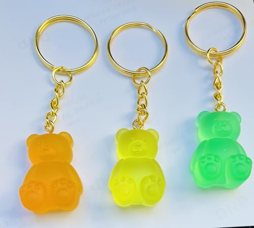 Gummy Bear Keychains, 6 Colorful Teddy Bear Charms, Gold Chain Ring, Pink Orange Yellow Green Blue White2