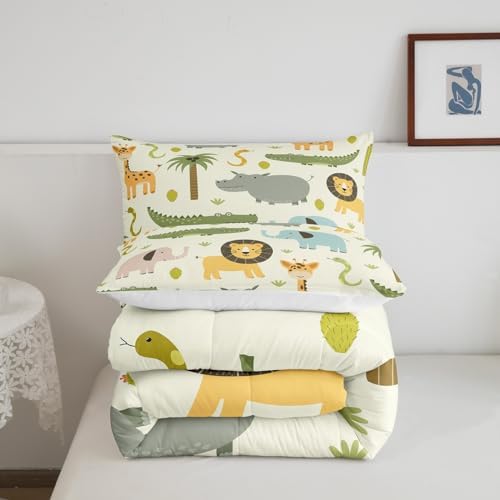 Feelyou Nursery Cute Wild Animals Bedding Set for Girls Boys Child Kids Cartoon Lion Giraffe Crocodile Comforter Decor Nature Wildlife Comforter Set Zoo Animal Theme Duvet Set Twin Size Quilt Set 5 41tn35Jr2 L. AC