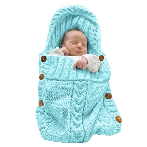Image of XMWEALTHY Newborn Baby Wrap Swaddle Blanket Knit Wrap Blanket Bag Receiving Blankets Stroller Wrap for Baby Sky Blue 0-6 Month