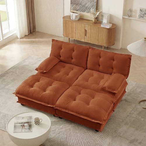 Image of 77 inch Sectional Sleeper Sofa with Ottoman, U Shaped Modular Deep Seat Couches for Living Room Apartment, Flexible Module Combination Cloud Sofa with Spring Support, Easy Assembly, Orange