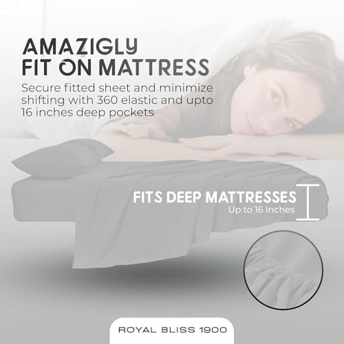 Royal Bliss 1900 Top Split King Sheets Sets for Adjustable Bed, 4 Pcs Deep Pockets Double Brushed Microfiber Sheets, 34 Inch Split Top Fitted Sheet, 1 King Flat Sheet and 2 Pillowcases - White by Royal Bliss 1900 - Used condition - Image 6