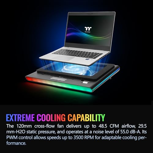 Image of Thermaltake Massive EXTREME Notebook Cooler; Laptop up to 18in; 800~3500 RPM; 48.5 CFM; 120mm Cross Flow Fan; Ambient Temp Sensor; PWM Scroll Wheel; 2 Stage Height & Angle Adjustment; CL-N023-PL12SW-B