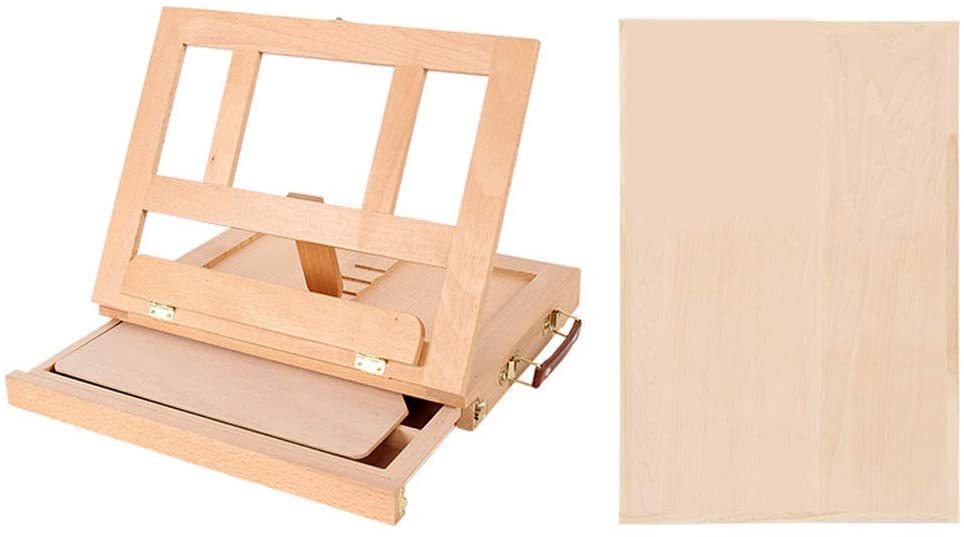 Chevalet d'artiste en bois avec boîte à tableaux intégrée pour dessin 8K