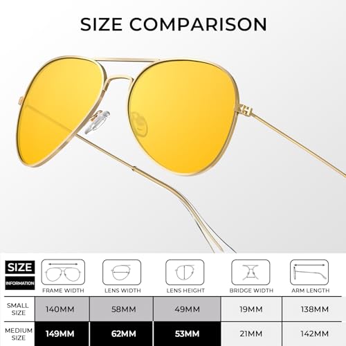 KALIYADI Aviator Night-Vision Glasses Night-Driving-Glasses-for-Men: Womens Anti Glare HD Lens, 3 PACK(Night Vision, 62mm)3