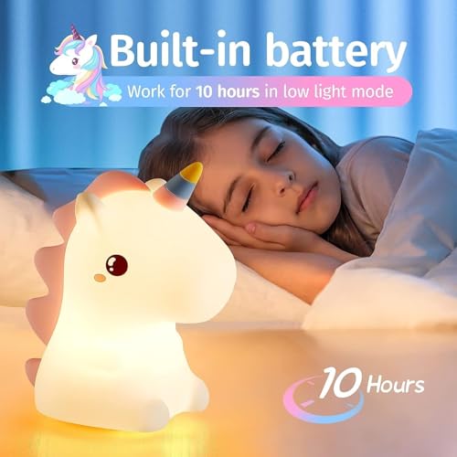 Image of Desidiya Cute Unicorn Night Light Rechargeable LED Silicone Lamp for Toddler, Kids Room, Nursery, Squishy Room, Decor, Bedroom (Multi)