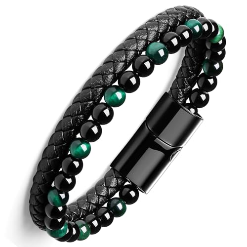 Pulsera trenzada para hombre en cuero y acero inoxidable