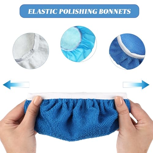 Image of Mudder 20 Pcs Car Orbital Buffer Polisher Pad Bonnet, 7-8 Inches, Sapphire | Reusable Buffing Pads Cover, Soft Microfiber Wax Bonnet, for Car Polishing Waxing Cleaning, Fits Orbital Buffer Machines