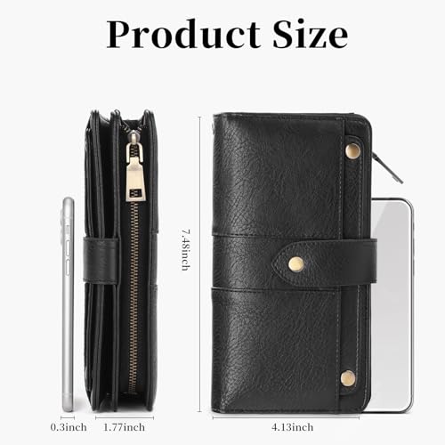 FALAN MULE Womens Leather Wallet Large Capacity Bifold RFID Blocking Card Holder with Zipper Coin Pocket4