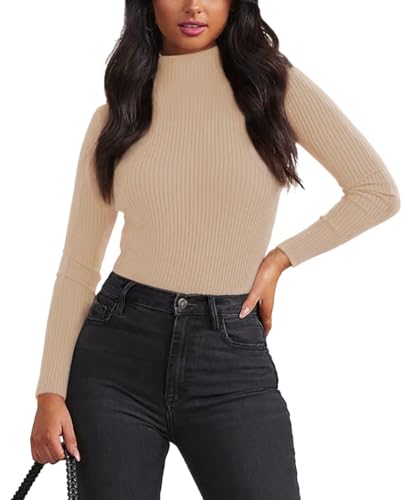 Image of Lacozy Women's Mock Neck Long Sleeve Tops Dressy Casual Fitted Ribbed Basic T Shirts
