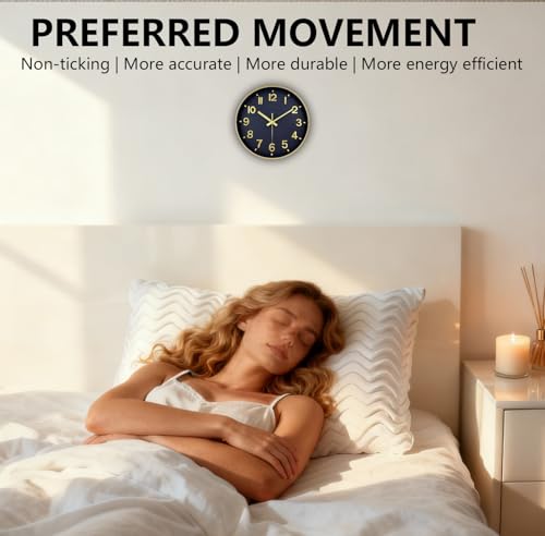 Image of Wall Clock, 8 Inch Wall Clocks Battery Operated, Modern Non Ticking Silent Digital Analog Small Wall Clock for Bedroom Living Room Kitchen Office Gym Classroom Outdoor Clocks, Gold Blue
