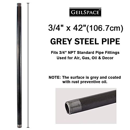 GeilSpace 3/4\" x 42\" Heavy Duty Pre-Cut Grey Metal Pipe, Industrial Steel Fits Standard 3/4 Inch Threaded Pipes and Fittings - Vintage DIY Industrial Shelving (3/4\" × 42\", Grey)