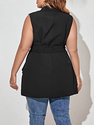 Floerns Women's Plus M Slit Asymmetrical Hem Sleeveless Belted Solid Vest Blazer2