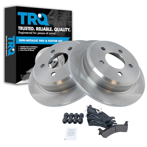 Image of TRQ Rear Brake Pad and Rotor Set Semi Metallic Solid Rotors | For 1995-1998 Jeep Grand Cherokee
