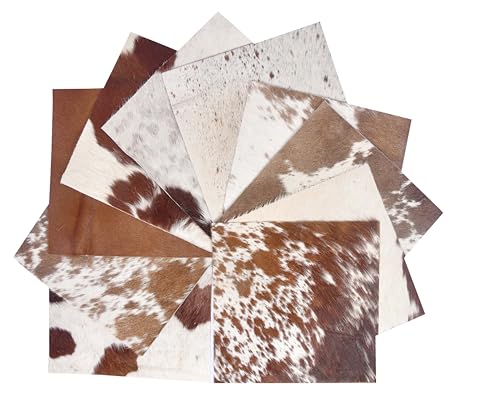 Natural Cowhide Leather Squares, Mixed Colors Hair-On Hide, 6 * 6 Inch, Pack of 10