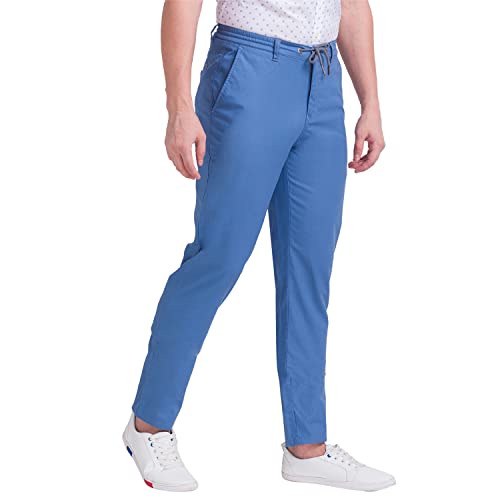 Image of Parx Men's Flat Front Comfort Fit Dark Blue Casual Trouser