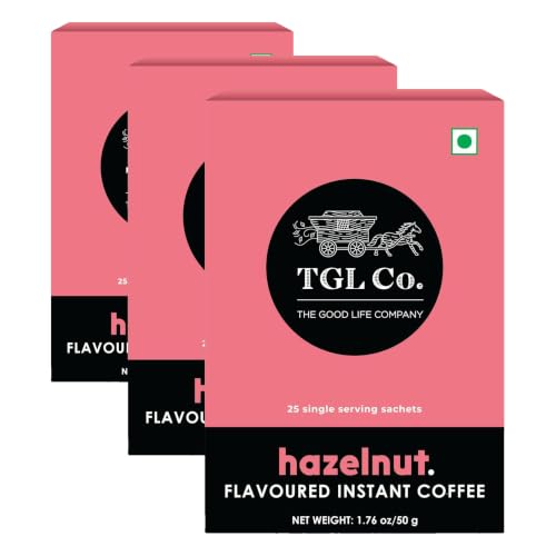 Image of TGL Co. Hazelnut Flavored Instant Coffee Sachets (Pack of 75) Crafted from Premium Arabica and Robusta Beans | Travel Pack