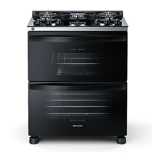 Fogão de Piso Brastemp de 05 Bocas com Mesa de Vidro e Duplo Forno Preto - Bfd5vce