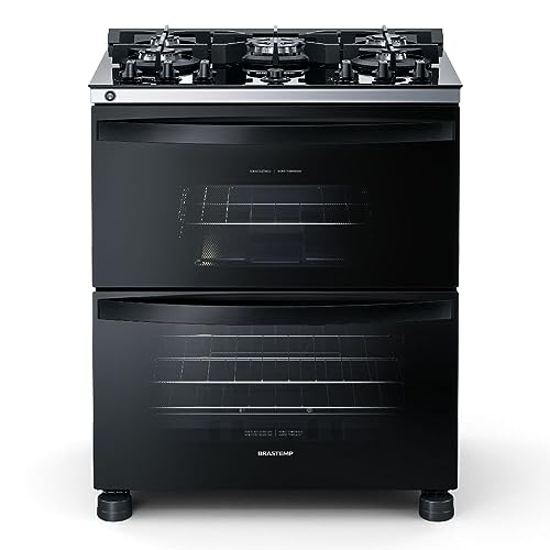 Fogão de Piso Brastemp Duplo Forno 5 Queimadores Mesa de Vidro Preto 220V BFD5VCERNA