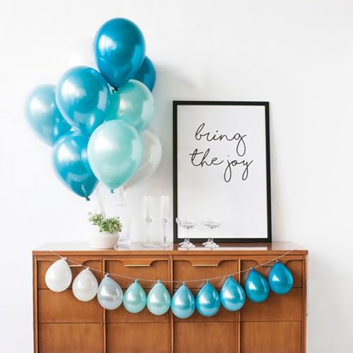 Image of KALOR 12 Inch Pearl Light Blue Balloons, 50 Pcs Shiny Latex Helium Balloons for Kid's Birthday Party, Baby Shower, Wedding, Graduate Party Decorations