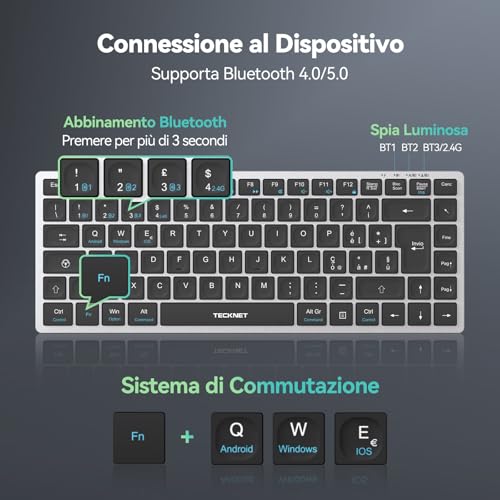 Clavier Bluetooth rechargeable sans fil TECKNET Windows Android QWERTZ - 6