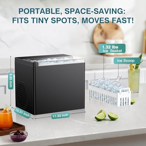 Image of Countertop Ice Makers Machine, Portable Ice Machine Producing 9 Ice Cubes Within 6 Mins, Bullet Ice Available in Two Sizes(S /L), Compact Mini Ice Maker Appliance for Home Kitchen Camping (Soot)