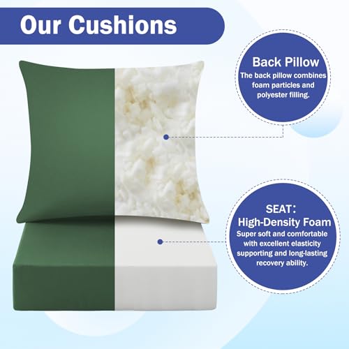 Image of Outdoor Chair Cushions, 24 x 24 Inch Outdoor Cushion for Patio Furniture, Patio Chair Cushion, Waterproof & Fade Resistant Deep Patio Furniture Cushion Set with Handle and Ties, ForestGreen (Set of 4)