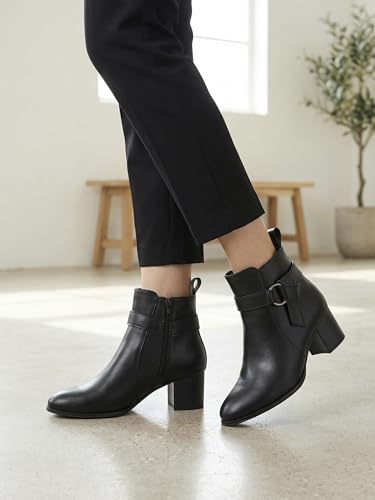 Image of ELLE Women Elegant Ankle Boot with Buckle Detail and Side Zipper