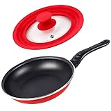 tapa de vidrio para olla magefesa Se trata de una tapa universal, fabricada en cristal, con borde y pomo de silicona, en color rojo, y compatible con menaje de 16/18 y 20 cm