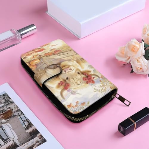 Image of COEQINE Ladies Wallets Pink Leopard Heart Black Printed Leather Phone Long Clutch Purses Check Coin Change Holder