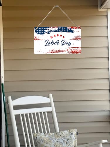 Happy Labor Day Wooden Hanging Sign American Flag Wooden Plaque Sign for Men Women Home Office Wall Art Window Decor 12x6 Inch - Image 4