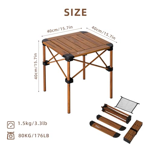 Lightweight Aluminum Folding Square Table, Roll Up Top Portable Camping Table, Small Folding Table Metal for Beach, Picnic, Backyards, Tent (Woodgrain, 15.8 x 15.8 x 15.8in) - Image 4