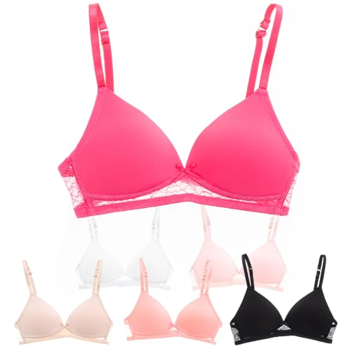 Alyce Ives Intimates - Pack of 6 - Girls A Cup Lace Bras Underwire Teen Padded Bras (Solids with Lace Trim)