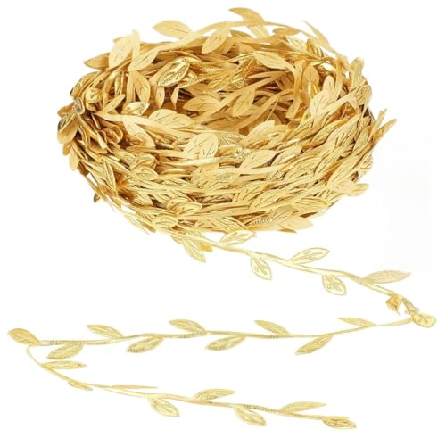 JOOTUEPO Lente Hojas Tiras Cinta de Regalo, 10 M Hojas de Vid Artificiales, Hiedra Artificial Guirnalda, Decoración de Serpentinas de Regalo Doradas, Vid de Hojas Artificiales para Bricolaje