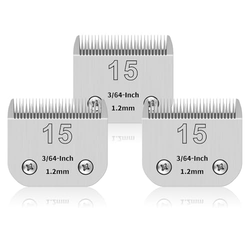 YAZIYIR 3er Pack 15# Edelstahlklingen für Hundepflege, kompatibel mit Andis, Oster A5, Heiniger, Moser max 50 Wahl, 15# Klinge, 3/64 Zoll Schnittlänge und 1,2 mm Schnittlänge