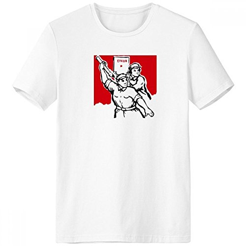 T-Shirt Communiste Rouge Homme Anti-Irritation Col Rond Blanc pour le Sport