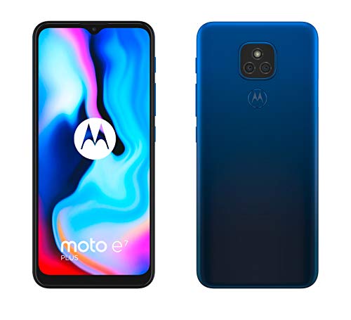 Motorola Moto E7 Plus - 6.5 インチ Max Vision HD+、Qualcomm Snapdragon 460、48MP デュアル カメラ システム、5000 mAH バッテリー、デュアル SIM、4/64GB、Android 10 - ブルー