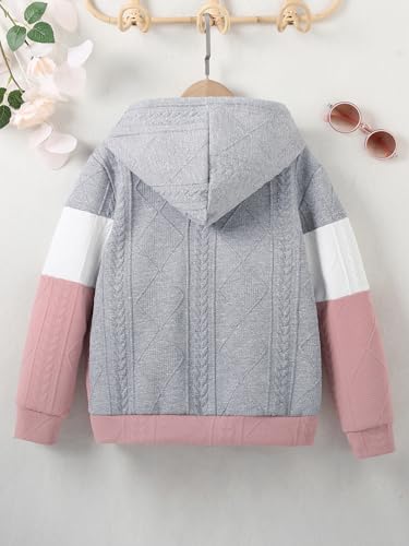 Girls' hooded three-color long-sleeved zipper color block fleece jacket with pockets, fashionable jacket2