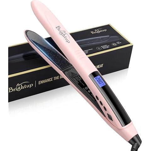 Brightup Vibrating Flat Iron Hair Straightener and Curler 2 in 1, 20S Fast Heating, Straightening Curling Iron with 11 Temp Control, Dual Voltage and Auto Shut Off, 280℉-450℉, 1" Ceramic Plates, Pink Cover
