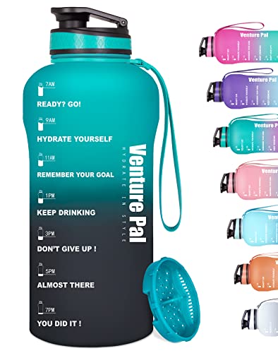 Venture Pal Half Gallon Motivational Water Bottle with Time Marker - Big 64oz Leakproof Daily Water Intake Tracker to Ensure You Drink Enough Water Throughout The Day-Green/Black Gradient