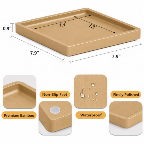 Image of Weenson Bamboo Bathroom Vanity Tray Countertop, Decor, 7.9 inch x 7.9 inch Gold