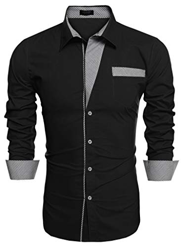 COOFANDY Men's Fashion Print Dress Shirt Casual Cotton Button Down Shirts (S, Black1)