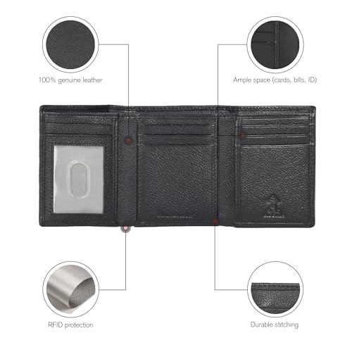 ESTALON Real Leather Trifold Wallet For Men-RFID Slim Tri Fold Wallets Minimalist 3 fold Credit Card Holder ID Window (Charcoal/Sierra)2